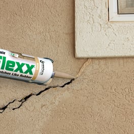 Mor-Flexx - Textured like mortar – stretches like rubber. Forget the concrete powder, mix bucket, and big trowel. Just squeeze in Mor-Flexx to repair crumbly mortar, cracked stucco, or textured walls.