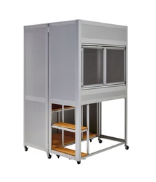 "Mobile Clam", a workstation with shelf, made of "ALFleX", aluminum pipes and the joint parts, folded in cubic