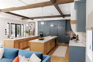Faux Wood Beams Shown In Interior Design In Renovated KItchen