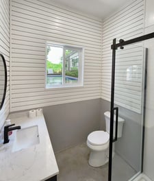 Bright Residential Bathroom with White Trusscore SlatWall & Gray Trusscore Wall&CeilingBoard