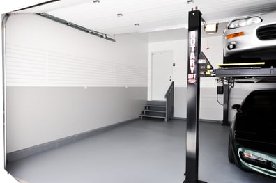 Residential Garage Featuring White & Gray Trusscore Wall&CeilingBoard & White Trusscore SlatWall