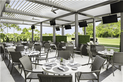 R-BLADE / louvered pergola for hospitality