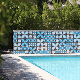 Tapa Blue Montage Breeze Block Wall by The Artist Shag