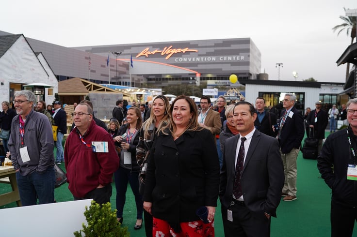 Attendees at the outdoor exhibits