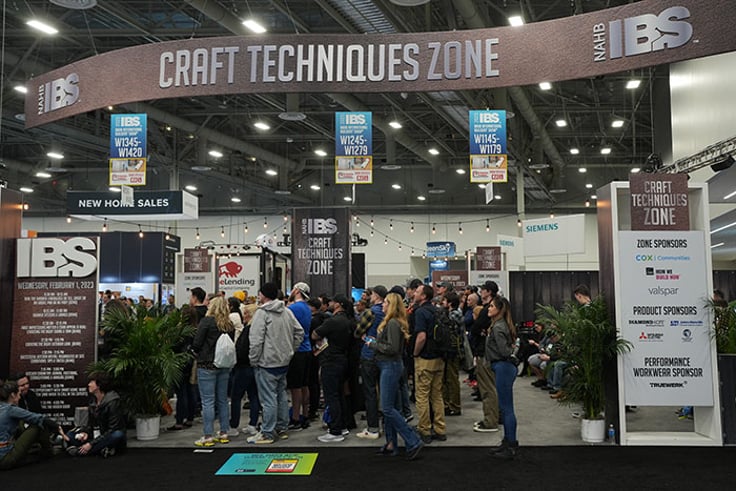 Group of people standing in the entrance of the 2023 IBS craft tech zone