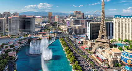 The famous Las Vegas Strip with the Bellagio Fountain Show.